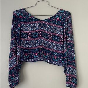 Paper Crane Multicolor Geometric Floral Crop Top